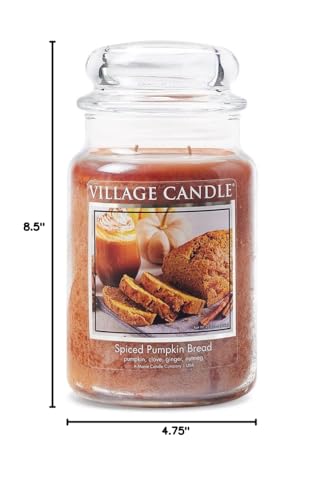 Village Candle Spiced Pumpkin Bread, Large Glass Apothecary, Jar Scented Candle, 21.25 oz