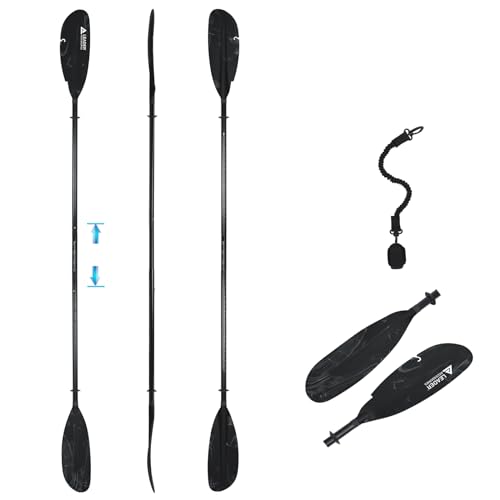 Leader Accessories Adjustable Kayak Paddle 90-98 inches/230-250cm Aluminum Alloy Shaft for Kayaking Boating Canoeing with Paddle Leash (Black, Aluminum Shaft)