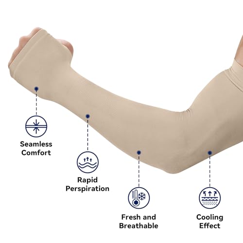 Kinwor Arm Sleeves for Men & Women 4 Pairs, UPF 50 Cooling Compression Sleeves to Cover Arms, UV Sun Protection Arm Sleeves for Outdoors Golf Football Baseball Basketball, White