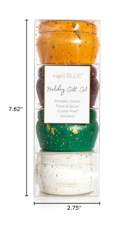 Capri Blue Glimmer Candle Holiday Gift Set - Volcano, Crystal Pine, Pumpkin Dulce, Tinsel & Spice - Luxury Aromatherapy Candles - 3 Oz Each