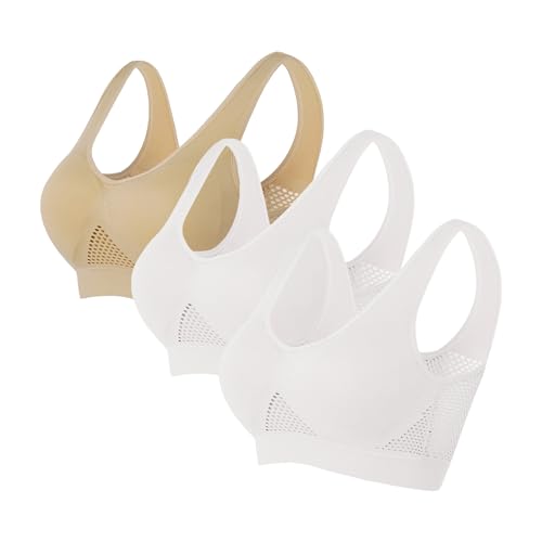 namayuj 3 Pack Sports Bras for Women Plus Size Wirefree Liftup Breathable Cool Athletic Bras Full-Coverage Workout Yoga Bras