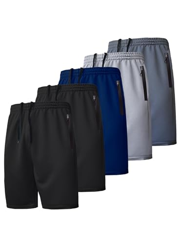 RPOVIG Men's Workout Shorts Sets 5 Pack with Zippered Pockets Basketball Gym Activewear Athletic Mesh Shorts