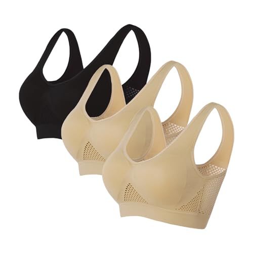 namayuj 3 Pack Sports Bras for Women Plus Size Wirefree Liftup Breathable Cool Athletic Bras Full-Coverage Workout Yoga Bras