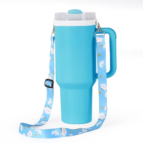 Water Bottle Carrier with Adjustable Strap 30-59", Compatible with Stanley 40/30 oz Tumbler, Owala Water Bottle, Hydroflask, YETI and More, Water Bottle Holder for Stanley Cup Accessories, Clouds