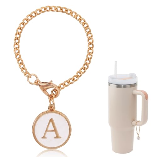 Letter Charm Accessories For Stanley Cup,Gold Initial Chain Water Bottle Name Id Charms for Tumbler,Yeti, Simple Modern Cups Handle (N)