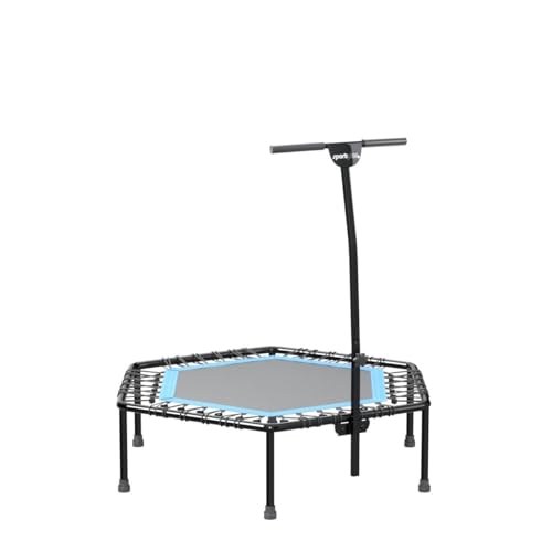 SportPlus Indoor Trampoline, Blue/Green/Red, Rebounder Home Fitness Trampoline with Height Adjustable Bar
