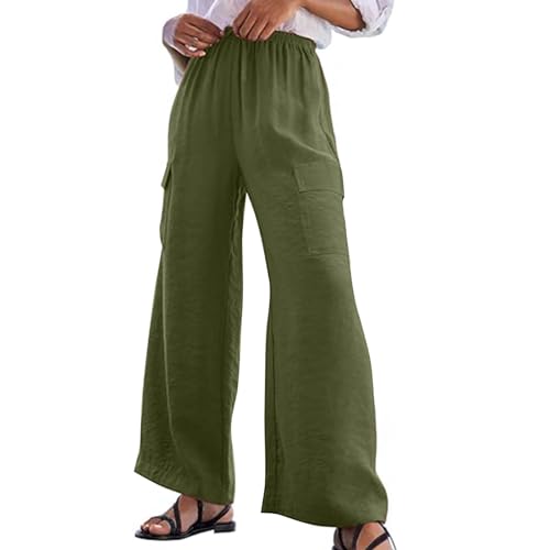 Turilly Women's Pants Baggy Loose Wide Leg Comfy Soft Pants Casual Drawstring Elastic Waisted Work Pants with Side Pockets