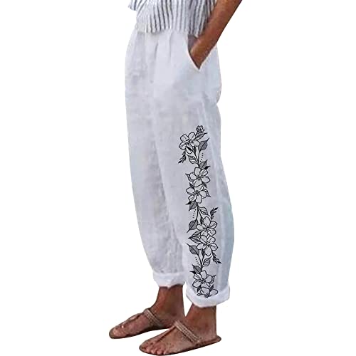 Generic My Orders Placed,Wide Leg Lounge Pants for Women Pants for Women Trendy Womens Capris Summer Striped Linen High Waisted Baggy Trousers Women’S Sweatpants Tall Sweat Comfy Wide (White,M)
