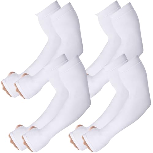 Kinwor Arm Sleeves for Men & Women 4 Pairs, UPF 50 Cooling Compression Sleeves to Cover Arms, UV Sun Protection Arm Sleeves for Outdoors Golf Football Baseball Basketball, White