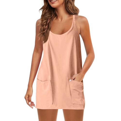 Women Tennis Dress Built in Shorts Adjustable Straps Hot Shot Mini Dress Athletic Workout Golf Dresses with Pockets
