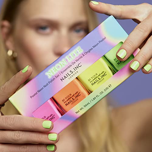 Nails Inc Super Dew Nail Polish Quad, Neon Glow Enhancing Shades, Fast Drying, Long Lasting, Chip Resistant, Air Dry Manicure,Vegan, Cruelty Free, 4 Piece Set