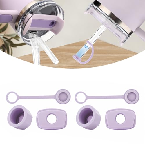 Silicone Spill Stopper Sets for Stanley 40/30 oz Quencher H2.0&1.0 Tumbler with Handle, Cup Accessories with Straw Cover Caps, Leak Stoppers(6Pcs Version 1.0&2.0) (Orchid)