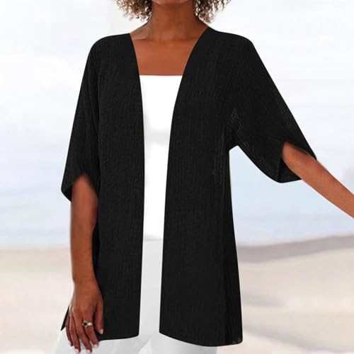 ZCVBOCZ Womens Kimonos for Summer Casual Elbow Sleeve Cardigan Plus Size Open Front Shirts Lightweight Loose Beach Cover Ups