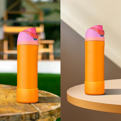 Comheral 2PCS Silicone Water Bottle Boot for Owala 24oz, Anti-Slip Protective Sleeve Bottom Bumper for FreeSip, Twist, and Flip Stainless Steel Bottles, Dishwasher Safe and BPA Free(Orange)