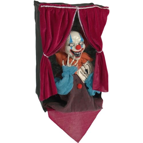 Haunted Hill Farm Talking Clown Halloween Animatronic with Flashing Red Eyes, Indoor or Outdoor Halloween Decorations, Battery Operated Creepy Halloween Props for Home or Haunted House