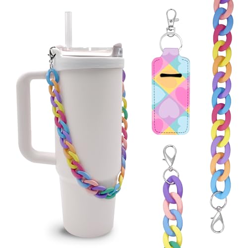 Lingdeer Water Bottle Handle with Lip Balm Holder, Macrame Flowers Water Bottle Sling Holder Lanyard, Carrier with Strap, Fits Most 8-40oz Bottles, Compatible with Stanley Cup Accessories