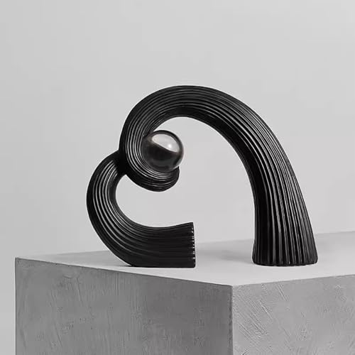 Modern Black and White Ceramic Sculpture - Abstract Art Centerpiece for Dining Table, Coffee Table Decor, Home & Office (Black)