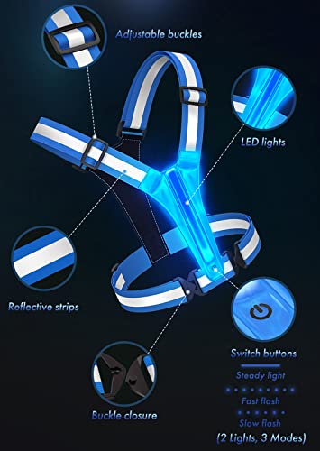 Fokia Kunbio LED Reflective Running Vest Gear,Light Up Vest Runners Night Walking USB Rechargeable,Up to 11hrs Light with Adjustable Waist/Shoulder for Women Men Kids (Blue)