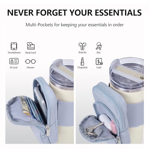 SUITMAT Water Bottle Pouch for Stanley Quencher Cup Tumbler, Large Cup Pouch Bag for Stanley Cup Accessories, with Multiple Pockets (Bag Only)