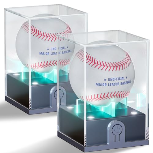 Leshein Baseball Display Case with Led Light, Light up Baseball Case for Display, Acrylic Baseball Holder Display Case, UV Protected Clear Baseball Stand Baseball Cube for Memorabilia Baseball Golf