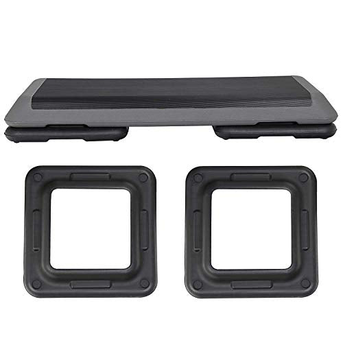 Oteymart 43 Inches Aerobic Step Platform Stepper Height Adjustable for Exercise Workout Step Platform w/ 4 Risers Trainer, Black