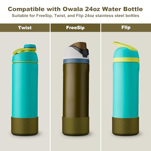 Comheral 2PCS Silicone Water Bottle Boot for Owala 24oz, Anti-Slip Protective Sleeve Bottom Bumper for FreeSip, Twist, and Flip Stainless Steel Bottles, Dishwasher Safe and BPA Free(Brown Green)