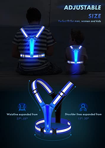 Fokia Kunbio LED Reflective Running Vest Gear,Light Up Vest Runners Night Walking USB Rechargeable,Up to 11hrs Light with Adjustable Waist/Shoulder for Women Men Kids (Blue)