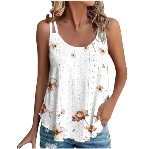 Ladies Flannel Shirts Sale Women's T Shirts Clearance of Sale Under 10 2024 Tank Tops for Women Summer Casual Eyelet Embroidery Sleeveless Tanks Spaghetti Strap Flowy Shirt Scoop Neck Pleated Cami