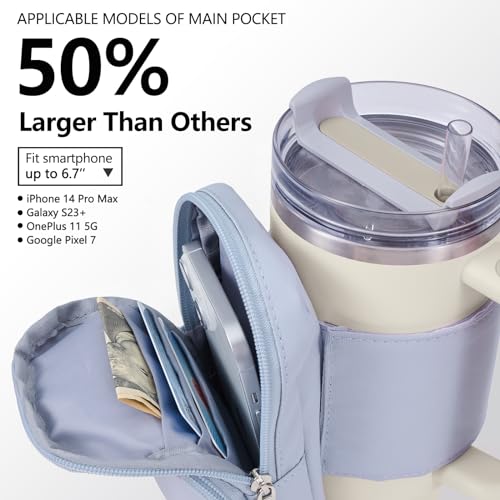 SUITMAT Water Bottle Pouch for Stanley Quencher Cup Tumbler, Large Cup Pouch Bag for Stanley Cup Accessories, with Multiple Pockets (Bag Only)