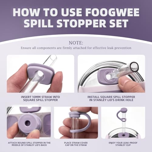 Silicone Spill Stopper Sets for Stanley 40/30 oz Quencher H2.0&1.0 Tumbler with Handle, Cup Accessories with Straw Cover Caps, Leak Stoppers(6Pcs Version 1.0&2.0) (Orchid)
