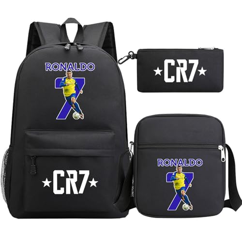 enttgo Cristiano Ronaldo Bookbag 3Pcs Set-Lightweight Casual Travel Daypack-Waterproof Backpack+Shoulder Bag+Mini Case Set
