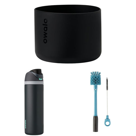 Owala Silicone Water Bottle Boot, Anti-Slip Protective Sleeve & FreeSip Insulated Stainless Steel Water Bottle & 2-in-1 Water Bottle Brush Cleaner and Water Bottle Straw Cleaner Brush