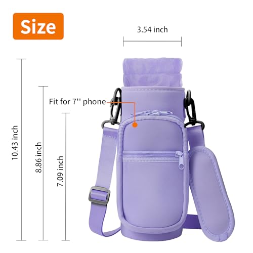 AceTreker 32/40/64/128 oz Neoprene Insulated Water Bottle Carrier Bag, Sport Bottle Sleeve Pouch Holder with Strap & Paracord Handle and 2 Pocket for Travelling, Hiking, Camping-Purple
