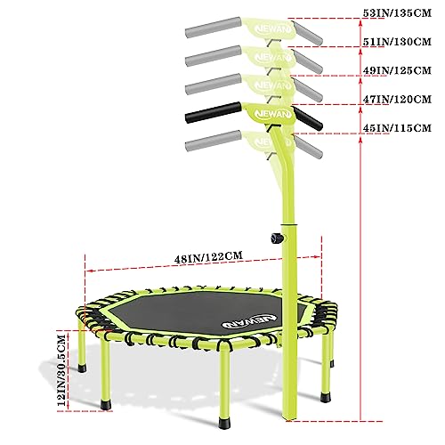 Newan 48" Fitness Trampoline with Adjustable Handle Bar, Silent Trampoline Bungee Rebounder Jumping Cardio Trainer Workout for Adults - Max Limit 330 lbs green