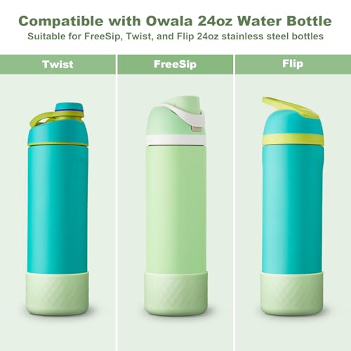 Comheral 2PCS Silicone Water Bottle Boot for Owala 24oz, Anti-Slip Protective Sleeve Bottom Bumper for FreeSip, Twist, and Flip Stainless Steel Bottles, Dishwasher Safe and BPA Free(Light Green)