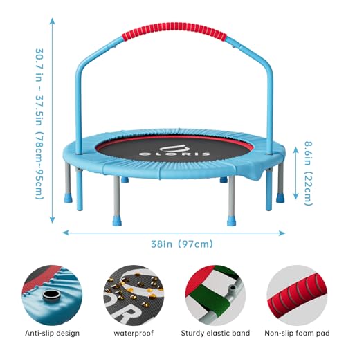 CLORIS 38in/40in/48in Folding Trampoline Mini Rebounder Fitness Trampoline with Adjustable Foam Handle for Kids/Adult, with safty Padded Cover Best Gift for Kids/Adult (48in-Black)