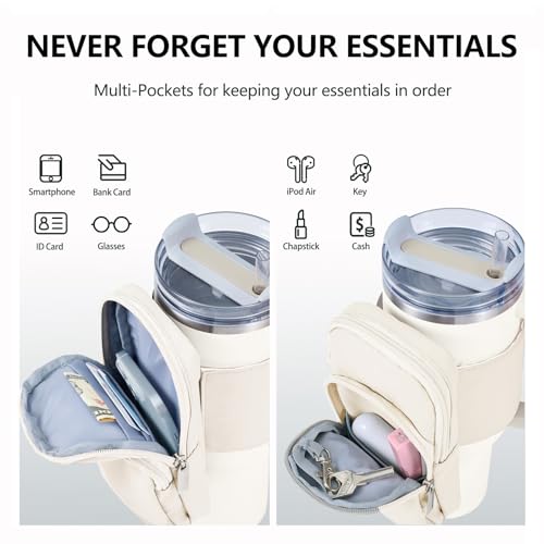 SUITMAT Water Bottle Pouch for Stanley Quencher Cup Tumbler, Large Cup Pouch Bag for Stanley Cup Accessories, with Multiple Pockets (Bag Only)