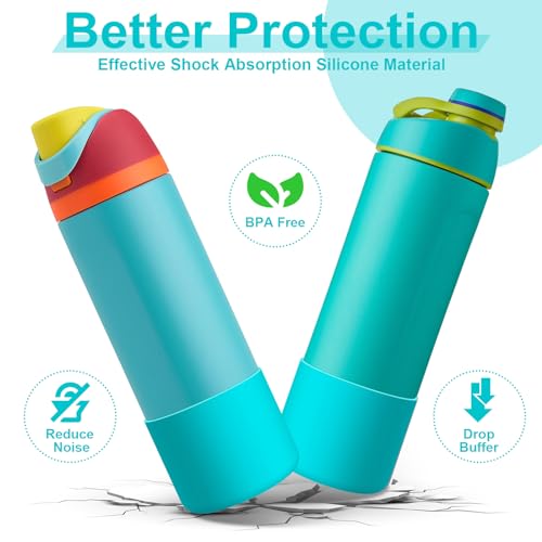 Comheral 2PCS Silicone Water Bottle Boot for Owala 24oz, Anti-Slip Protective Sleeve Bottom Bumper for FreeSip, Twist, and Flip Stainless Steel Bottles, Dishwasher Safe and BPA Free(Blue)
