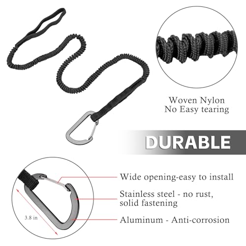 NVAAV 1/2/4 Pack Kayak Paddle Board Tether Leash Stretchable Strap Lanyard Rope, 3.3-7 Feet with Carabiner for SUP Kayaking Boating Canoeing Fishing Pole Rod or Other Gear