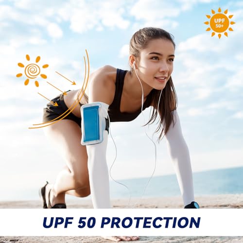 Kinwor Arm Sleeves for Men & Women 4 Pairs, UPF 50 Cooling Compression Sleeves to Cover Arms, UV Sun Protection Arm Sleeves for Outdoors Golf Football Baseball Basketball, White