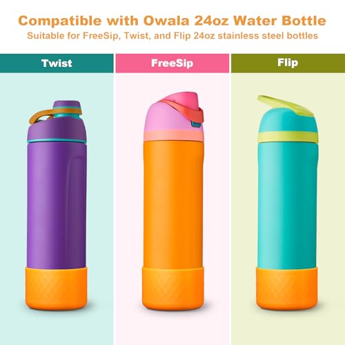 Comheral 2PCS Silicone Water Bottle Boot for Owala 24oz, Anti-Slip Protective Sleeve Bottom Bumper for FreeSip, Twist, and Flip Stainless Steel Bottles, Dishwasher Safe and BPA Free(Orange)