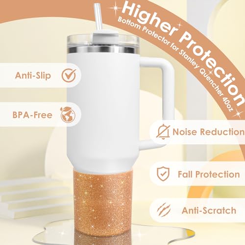 Vmini Full Bottom Protector, Glitter Silicone Boot Compatible with Stanley Quencher 40 oz Tumbler with Handle, Bling Anti-Slip Boot Sleeve for Stanley Cup 40oz Accessories (Transparent Sequin)