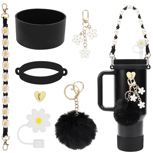 Stanley Cup Accessories Set Including 1 Pcs Water Bottle Handle Strap, 1 Pcs Siliocne Stanley Cup Boot, 1 Pcs Siliocne Straw Cover, 2 Pcs Stanley Charms for Stanley Cup 40oz & 30oz Tumbler