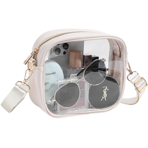 YONMOTTO Clear Bag for Stadium Events, Clear Purse for Women Stadium Approved Crossbody, Concert Bag with Adjustable Strap (Beige)