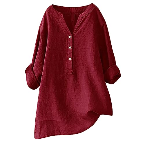 flash deals today linen swim cover up for women casual tops for women 3/4 sleeve oversized tops womens short sleeve blouses dressy casual v neck t shirts womens summer button down shirt Red-5 3XL