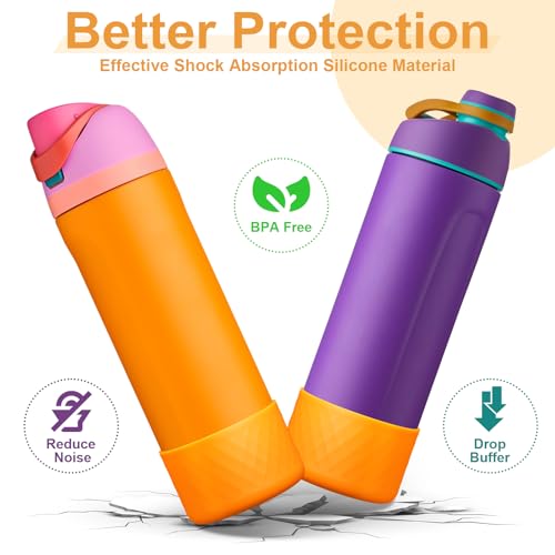 Comheral 2PCS Silicone Water Bottle Boot for Owala 24oz, Anti-Slip Protective Sleeve Bottom Bumper for FreeSip, Twist, and Flip Stainless Steel Bottles, Dishwasher Safe and BPA Free(Orange)