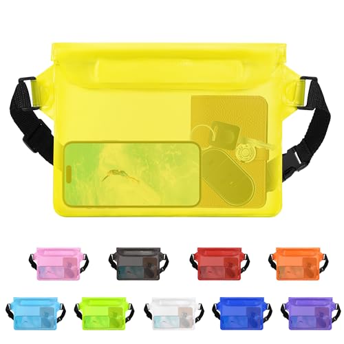 jealkip Waterproof Pouch with Adjustable Waist Strap, Waterproof Dry Bag, Keeps Cell Phones and Valuables Safe and Dry, Perfect for Kayaking, Beach, Camping and Swimming (Yellow)