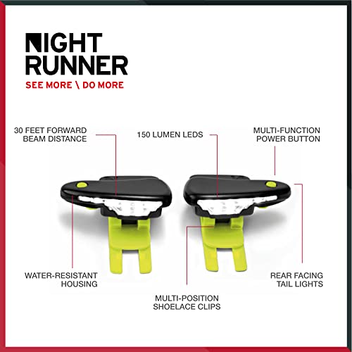 Night Runner 270 Shoe Lights - Rechargeable Battery & Waterproof Light for Runners, Dog Walking, Hiking - Best Safety Running Gear for High Visibility in Low Light - Red