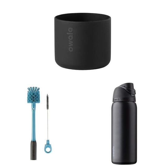 Owala Silicone Water Bottle Boot & 2-in-1 Water Bottle Brush Cleaner and Water Bottle Straw Cleaner Brush & FreeSip Insulated Stainless Steel Water Bottle