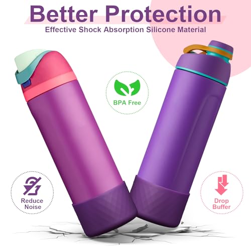 Comheral 2PCS Silicone Water Bottle Boot for Owala 24oz, Anti-Slip Protective Sleeve Bottom Bumper for FreeSip, Twist, and Flip Stainless Steel Bottles, Dishwasher Safe and BPA Free(Dark Purple)